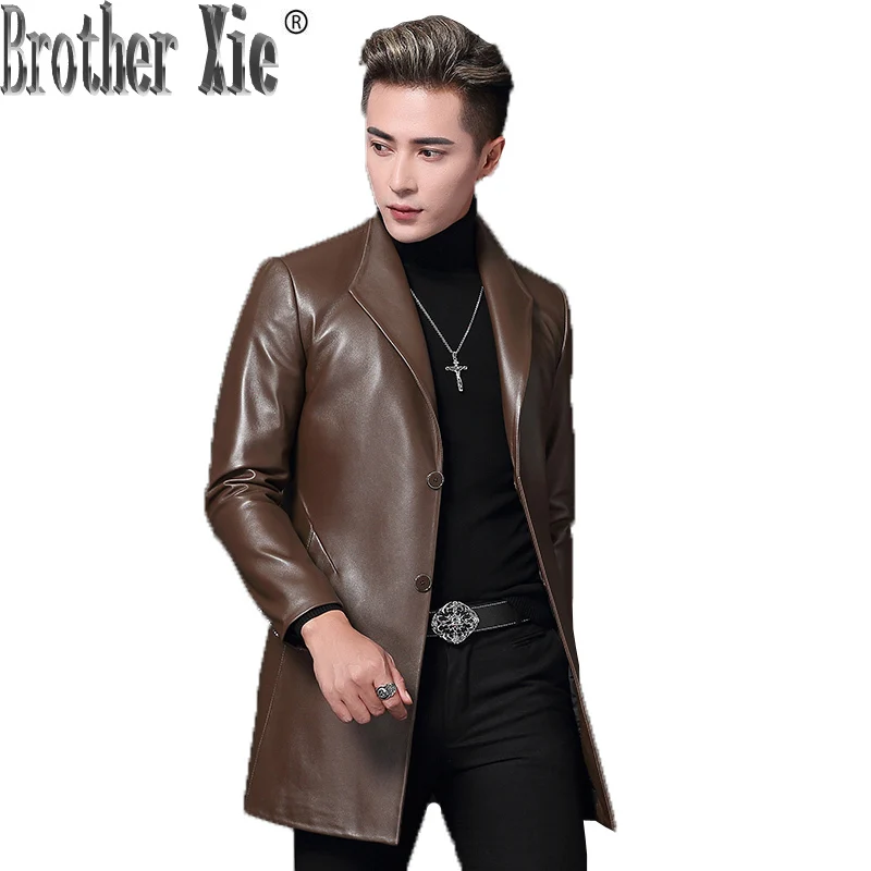 

Genuine Leather Jacket Men Sheepskin Coat Spring Autumn Windbreaker Long Overcoat Blouson Cuir Homme T-68-8003 KJ1610