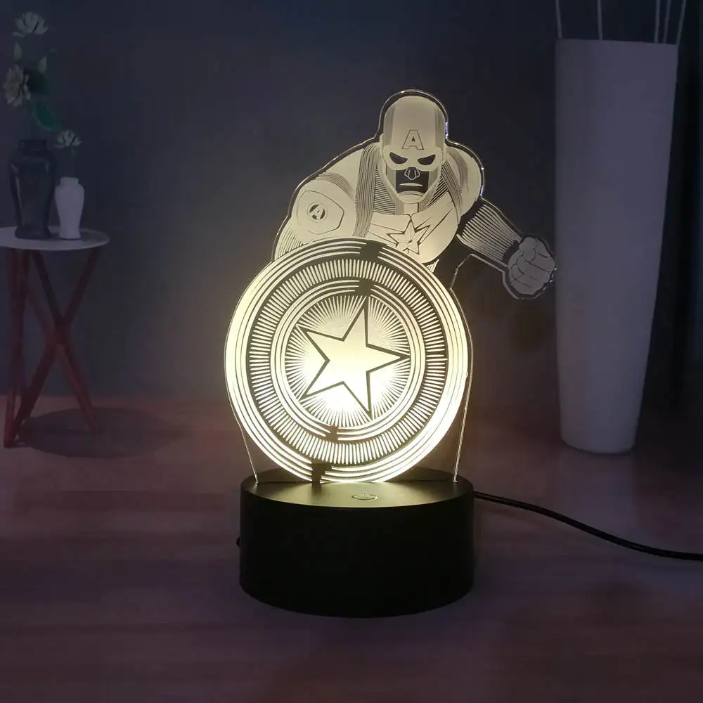 Горячий светодиодный детский ночник Marvel супергерой кино Капитан Америка 3D оптический праздничный свет настольная лампа детский подарок Мстители