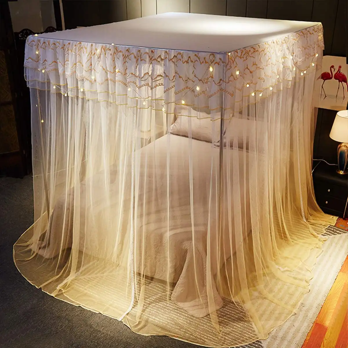 C Четыре угла москитная сетка Роскошная градация цвет кровать навес кружева принцесса сетка кровать москитная сетка принцесса постельные принадлежности без рамки - Цвет: C