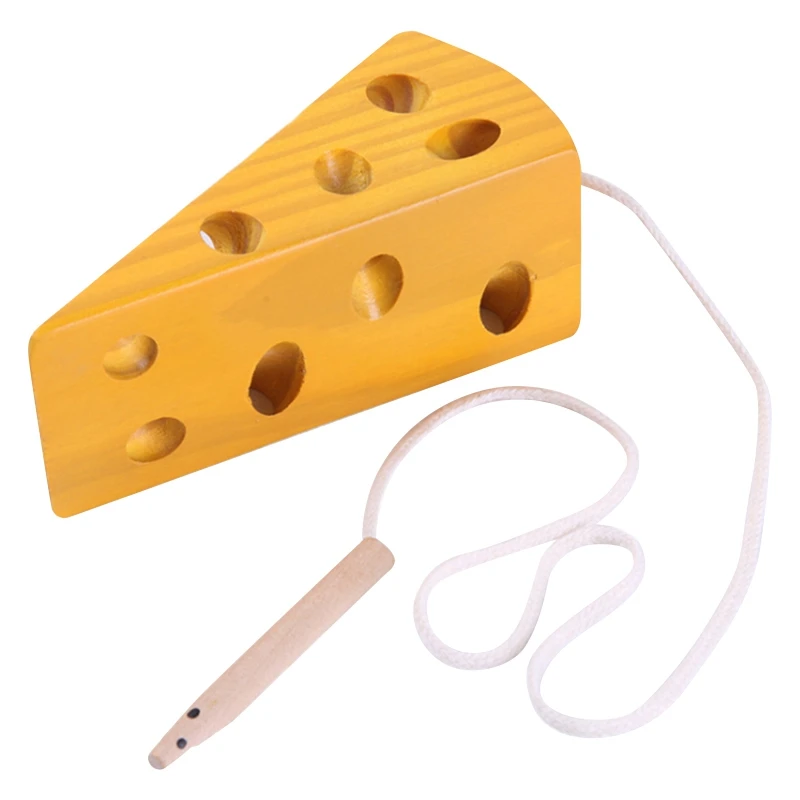 

1Pc Wooden Educational Baby Kindergarten Mouse Thread Cheese Plaything Early Learning Toys