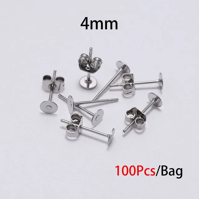 20-100pcs/lot Gold Stainless Steel Blank Post Earring Studs Base Pins With Earring Plug Findings Ear Back For DIY Jewelry Making 4 x 12mm
