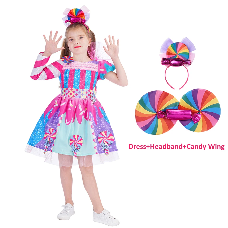 Girl Candy TUTU Dress Summer Kids Lollipop Donut Cartoon Party Carnival Cosplay Clothing Halloween with Candy Rainbow Wing JYF newborn baby girl skirt Dresses