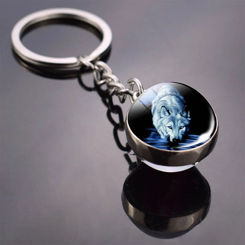 36 Styles Wolf Key Chains Wolf Picture Double Side Cabochon Glass Ball Keychain Wolf Jewelry for Men For Women Christmas Gifts - Цвет: Красный