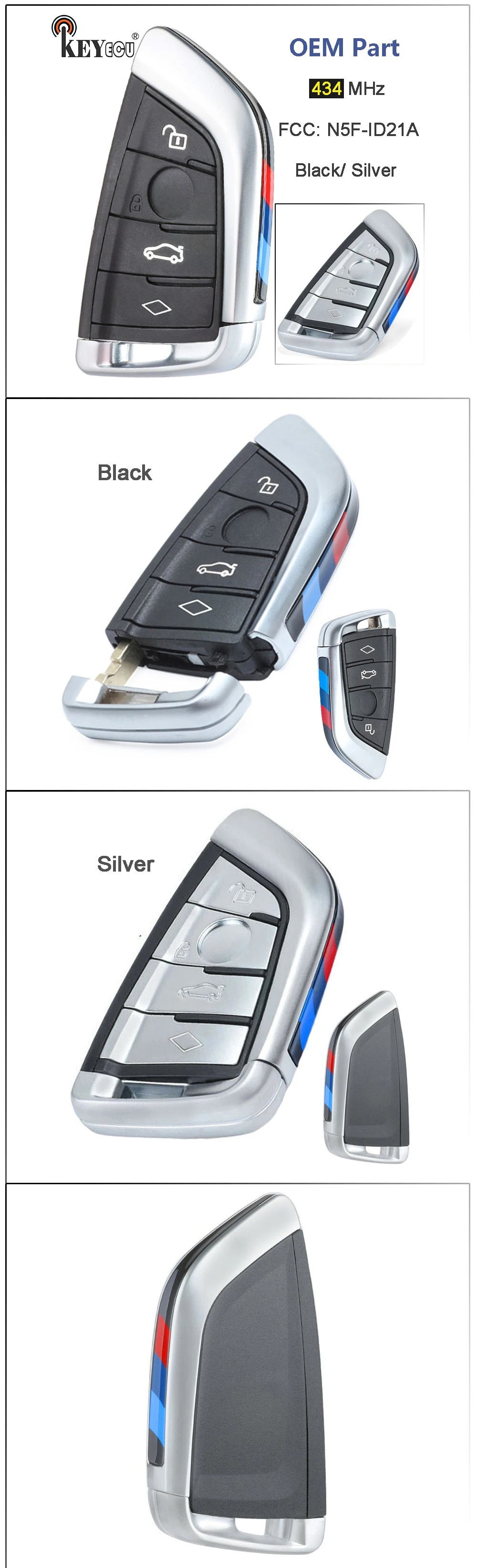 Keyforkess 434MHz NCF2951/ 49 Chip FCC: N5F-ID21A BDM OEM Smart Remote Key Fob per BMW Z4 G20 G30 G32 G11 G15 G29 argento/nero - H545289ce8ce445059b3893904a0dc605I