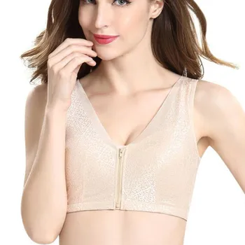 

M-3xl Women Underwear Sexy Lingerie Solid Color Front Zipper Wireless Full Cup Push Up Breathable Bra Brasieres Para Mujer