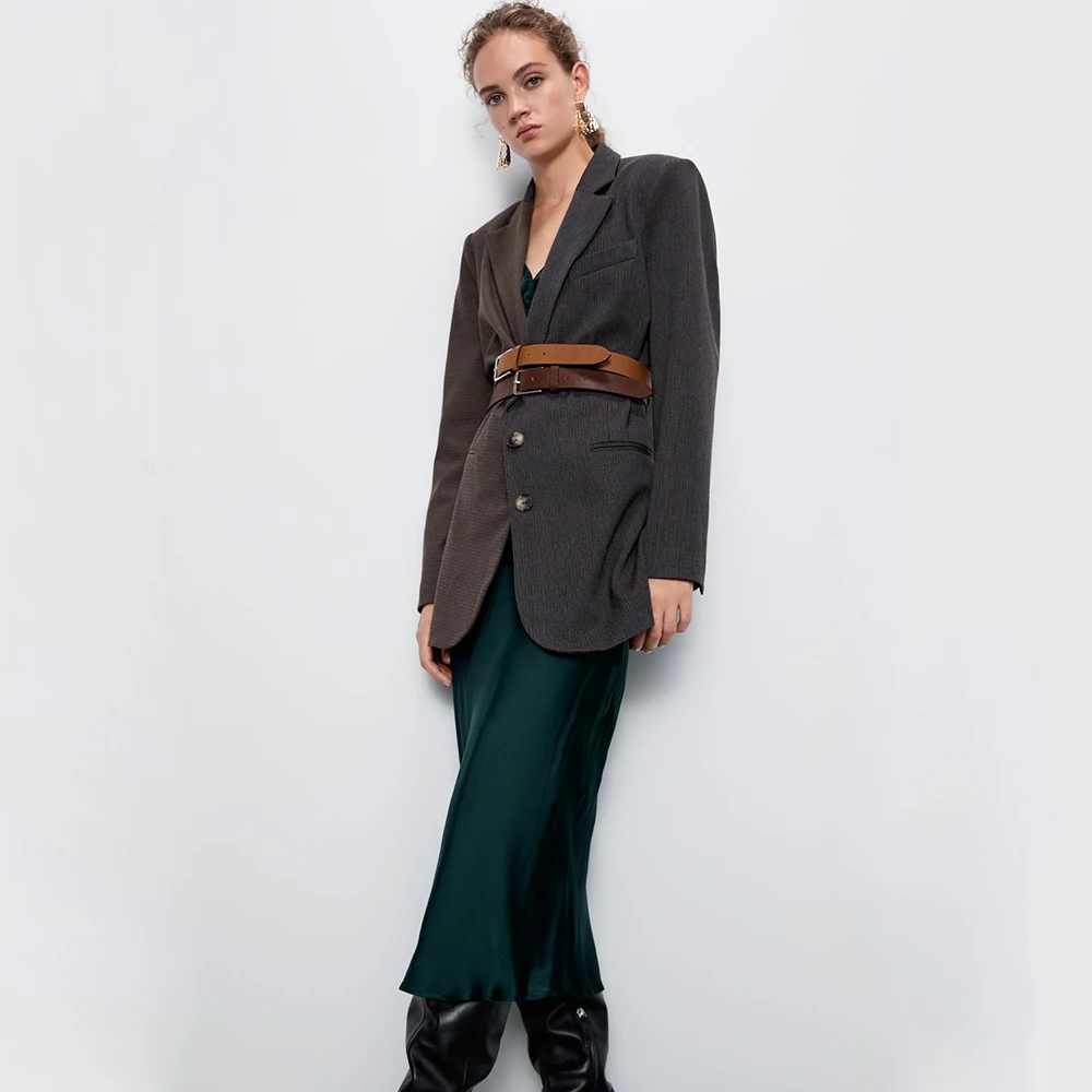 ZA осенний клетчатый пиджак модная женская одежда в европейском и американском стиле двубортное пальто вечерние для отдыха и путешествий