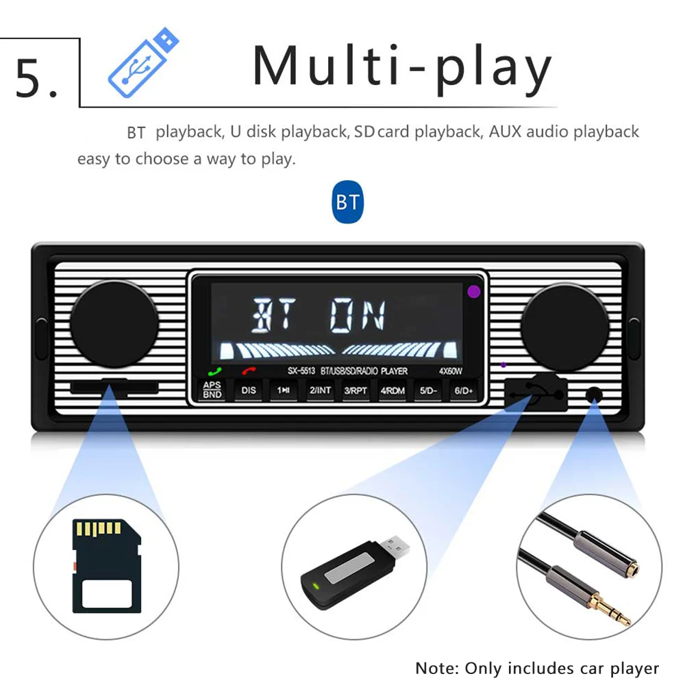 Автомобильный стерео MP3-плеер FM радио Bluetooth динамик поддержка AUX в sd-карте/U диск музыка несколько режимов воспроизведения Встроенный микрофон