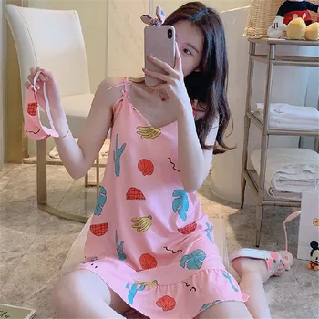 

Plus size M-2XL cute suspender nightdress in summer 100% cotton can wear casual nightdress sexy cute dress comfortable women