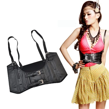

Wide Cincher Chest Buckle Corset Vest Suspenders Solid PU Women Belt Vintage Harness Elastic Adult Magic Sticker Waistcoat