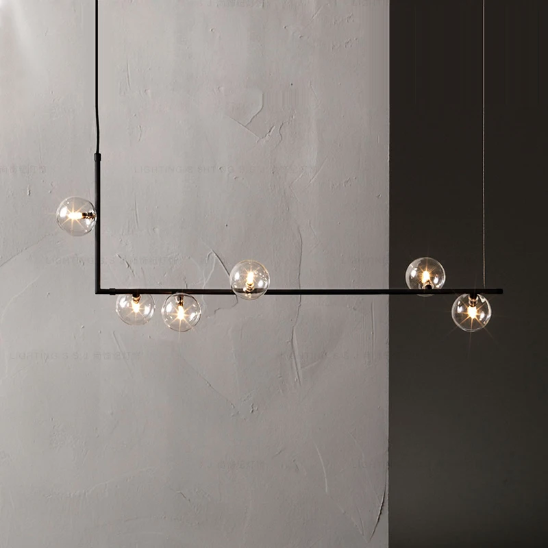 

Dining Room Nordic Simple Chandelier Glass Ball Restaurant Bar Coffee LED Hanging Light Black Gold Office Long Pendant Lamp
