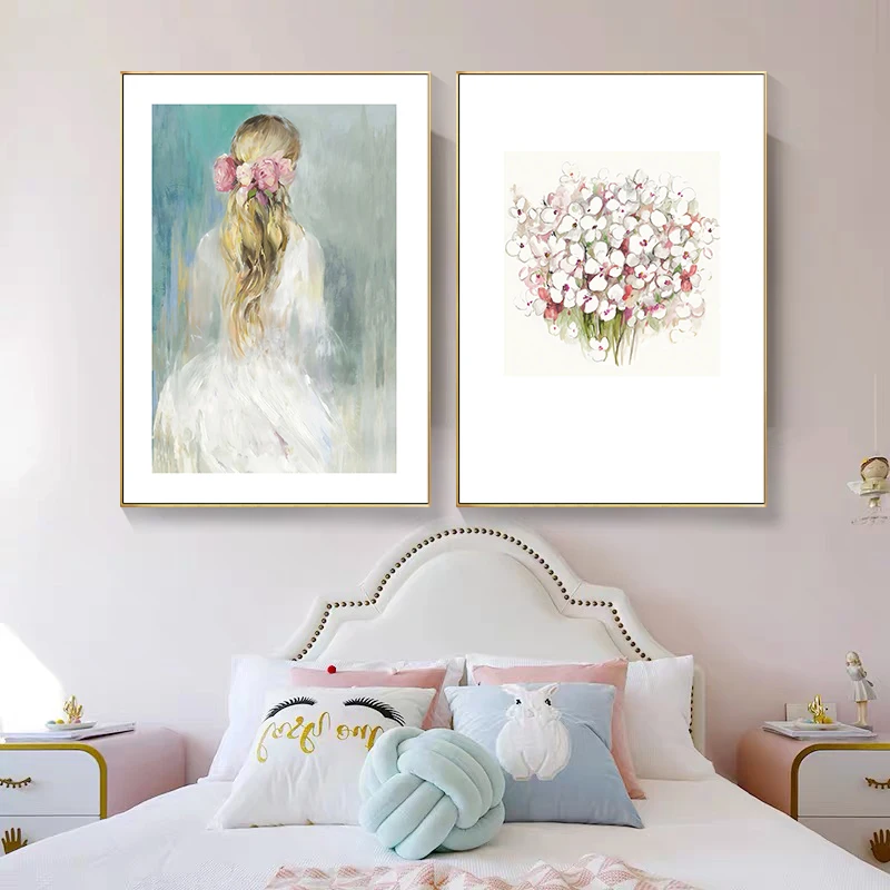 Tanio Nordic płótno malarstwo białe świeże kwiaty ładna dziewczyna plakaty