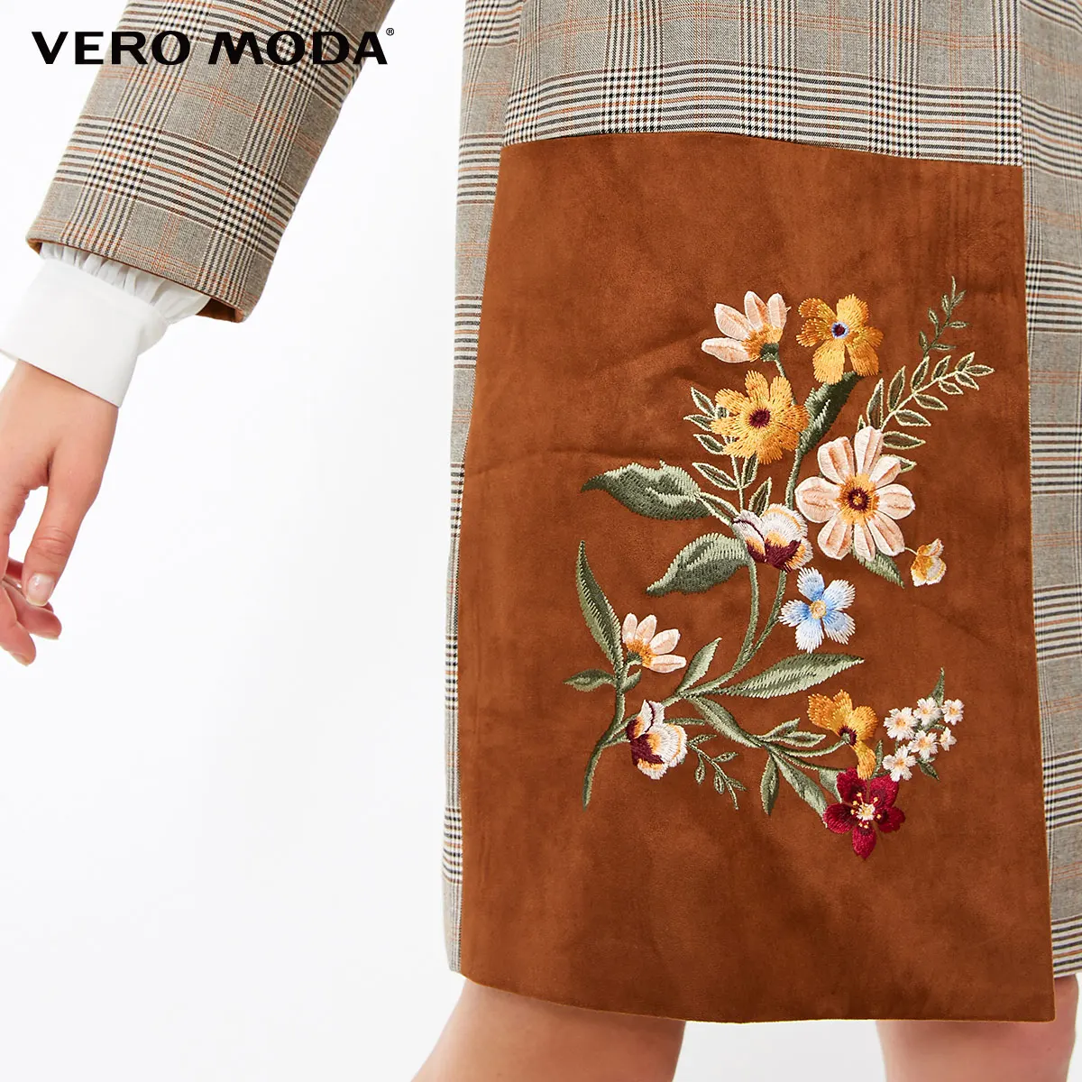 Vero Moda женское клетчатое длинное пальто контрастных цветов с вышивкой | 318409506