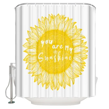 

Sunflower, You Are My Sunshine, Orange, White Shower Curtain Decor with Hooks Waterproof