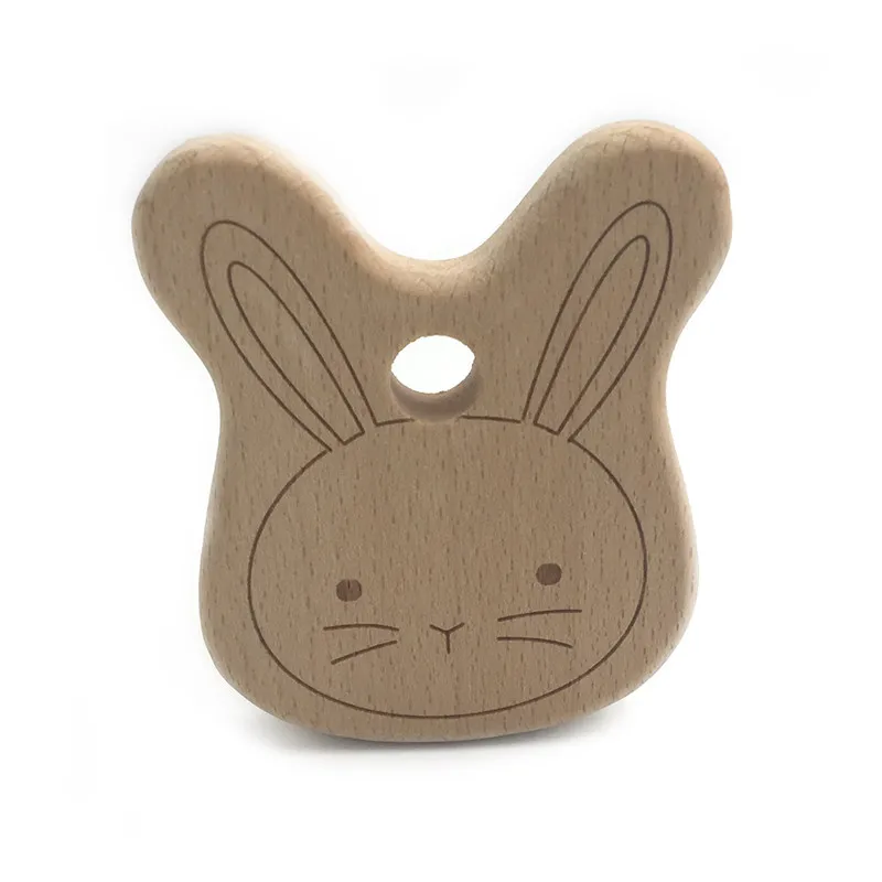 DIY мультфильм длинный-Ушастый кролик натуральный прорезыватель из буковой древесины соска цепи безопасности сертификации деревянный грызунок для детей игрушка для новорожденных