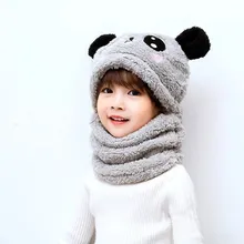 

New Winter Baby Cap Set Velvet Cartoon Panda Rabbit Baby Head Cover Warm Neck Collar Kids Beanies Sets Plush Children Hat Scarf