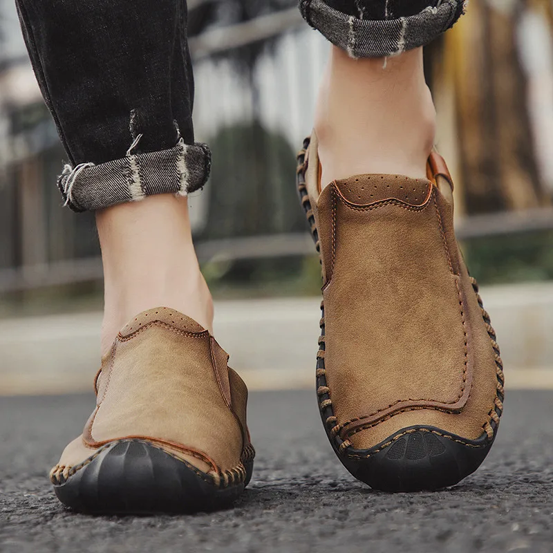 

New spring and autumn leather shoes for men Slip-on casual wear-resisting shop