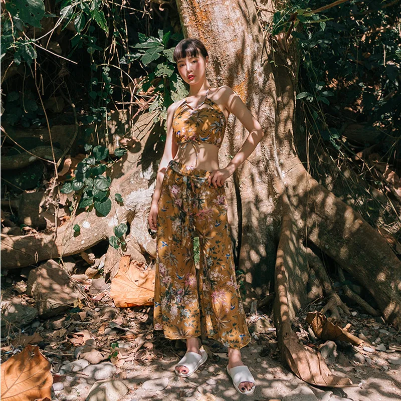 

Ylsswim Skirt Two-piece Swimsuits Women's Three-piece Set Slim Fit Small Bust Gathering Slimming Belly Covering Long Skirts Beac