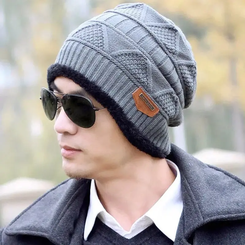 Grey Hat Шапка+ шарф бини шерстяные наушники Акриловые Вязаные Лыжные шапки зимние вязаные теплые солнцезащитные козырьки одежда флисовая шерстяная шапка - Цвет: Grey Hat