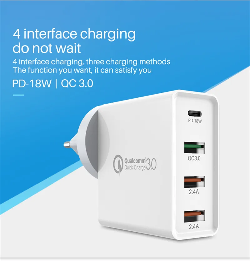 48W ātrais lādētājs C tipa USB PD lādētājs Samsung IPhone XS Max Huawei iPad Pro QC 3.0 ātrais sienas lādētājs ASV un ES spraudņa adapteris_voghion.com