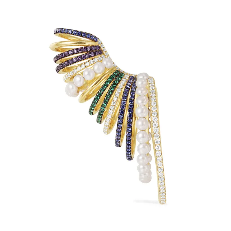 

SLJELY Luxury 925 Sterling Silver Big Multicolor Hoop Ear Cuff with Pearls Zirconia Circles Clip Earring Women Monaco Jewelry