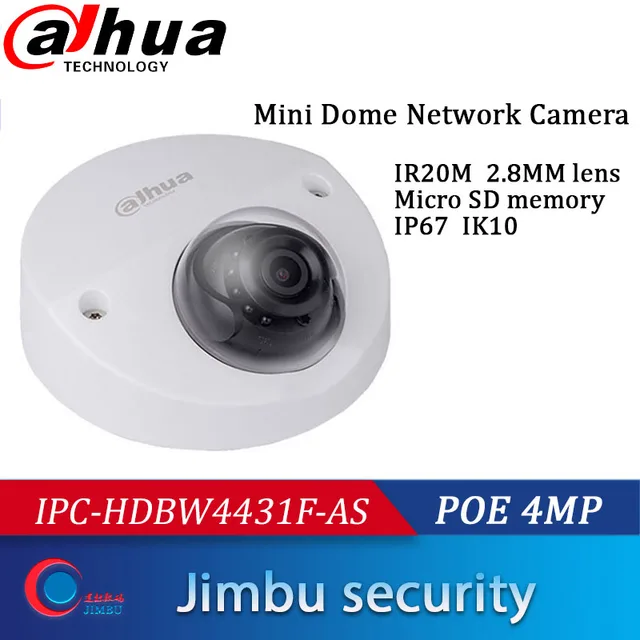 $US $94.15  Dahua Security Camera 4M IPC-HDBW4431F-AS IR20m Mini Dome H.265 POE IP67 IK10 Micro SD memory CCTV 