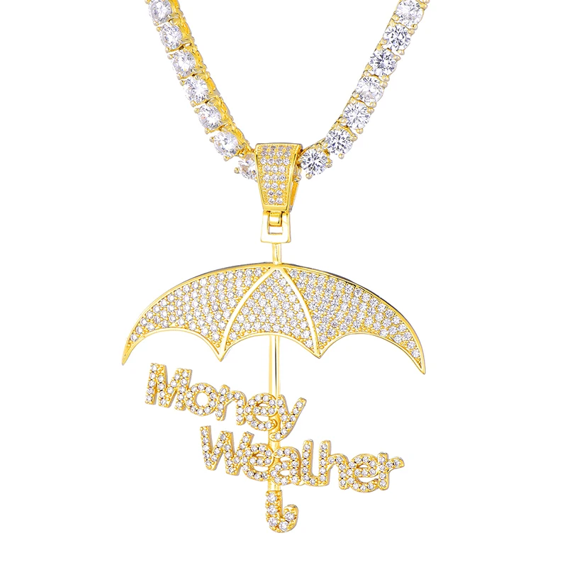 Gold Хип-хоп Iced Out AAA Bling микро проложили CZ зонтик и деньги Wealher подвески и ожерелья для мужчин рэппер ювелирные изделия с теннисной цепочкой - Окраска металла: Gold