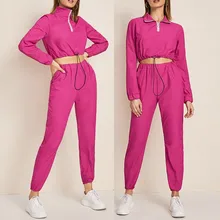 Спортивный топ, брюки, спортивная одежда, 2 шт., спортивные костюмы для женщин, с длинным рукавом, на завязках, на молнии, топы, с карманами, брюки, повседневный спортивный комплект# D