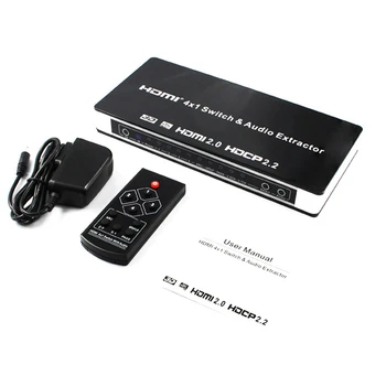 

4X1 Hdmi 2.0 Switcher & o Extractor for Dvd Tv 4 in 1 Hdmi Switcher 4K 60Hz 3D Arc Stereo o Spdif Rca Hdcp2.2