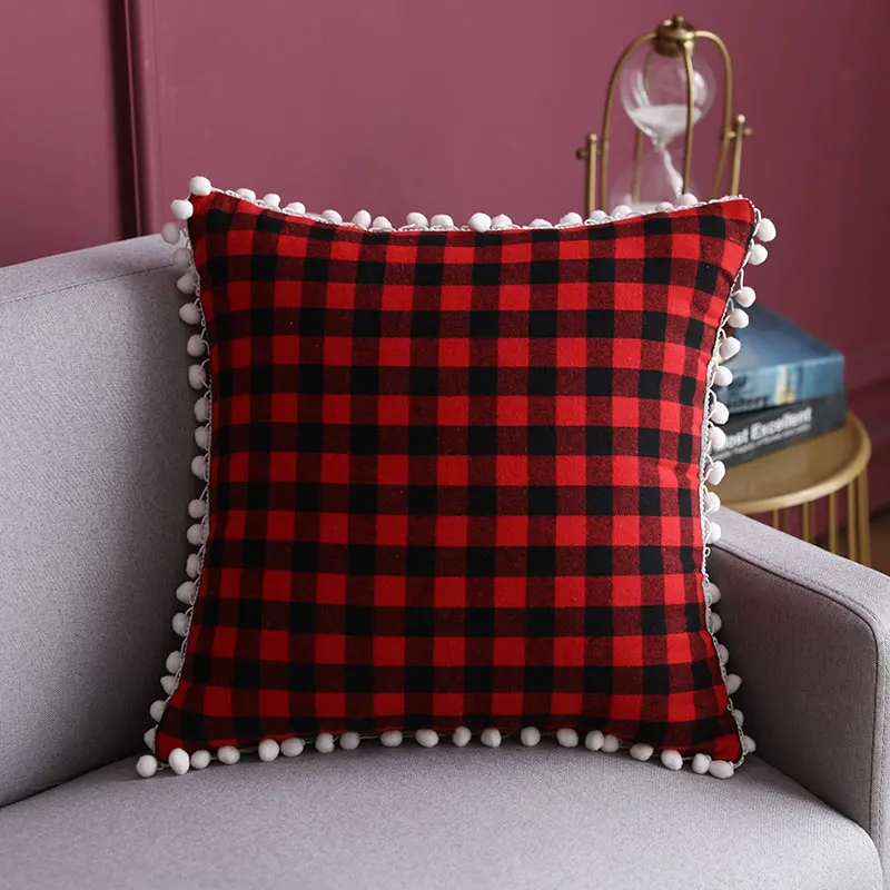 

High Quality Cushion Cover Christmas 45x45 Decorative Hair Ball Lace Pillow Case Hot Sale Christmas Cushion Cover For Home JSD04