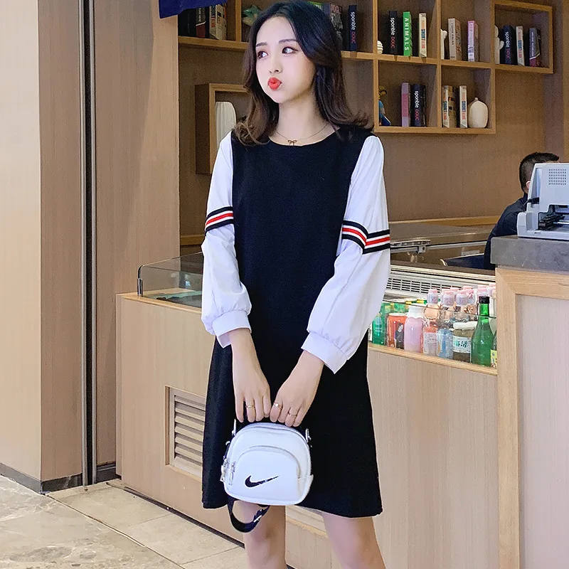 

Postpartum Fashion Nursing Nursing Clothes Skirt Loose-Fit Joint Mock Two-Piece Bat Sleeve Casual Sweatshirt Feeding Dress