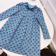 Новинка года, Осеннее синее платье с цветочным рисунком для девочек вечерние платья принцессы для девочек эксклюзивное Брендовое платье с вишнями для девочек 3Y, 4, 6, 10, 12 лет