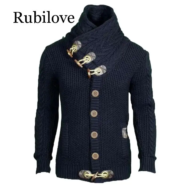 Rubilove, кардиган, свитер, пальто, мужские осенние модные однотонные свитера, повседневный теплый вязаный джемпер, мужской свитер, пальто размера плюс 3XL