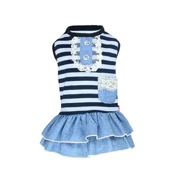 

Pet Dog Cute Clothes Costume Stripe Dress Tutu Denim Dress XS- XL Dog Wedding Dress