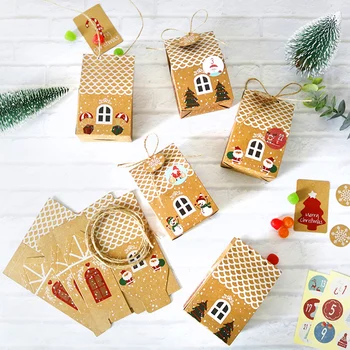 

24pcs Gift boxes House Gift Ags+Stickers &Ropes Christmas Candy Box Newest