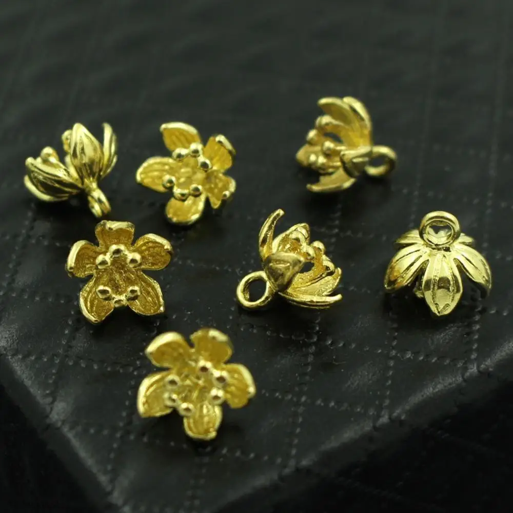 

50pcs Plum Flower Stamens with Ball Pins Pendant Charms High Quality Metal Gold Silver Color DIY Supplies Jewelry Accessories