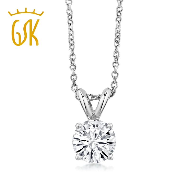 GemStoneKing 0.80Ct 925 пробы Серебряная цепочка Ожерелье для женщин круглый создан Муассанит от Charles& Colvard ювелирные изделия