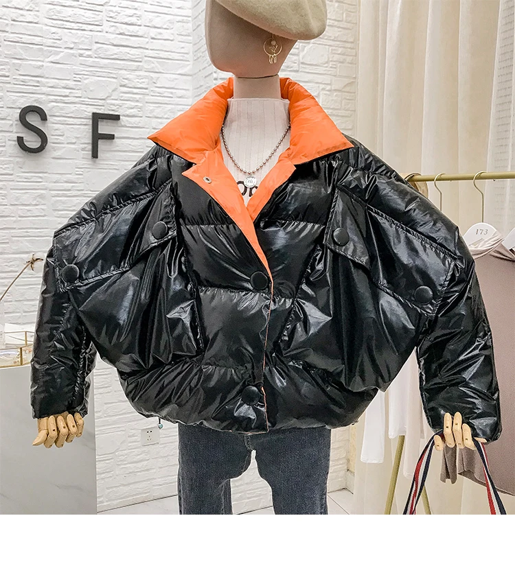 New Bright Bat Sleeve Loose Cotton-padded Jacket Coat Women Winter Thickened Coats Girls Warm Short Bread Jackets Oversize Femme