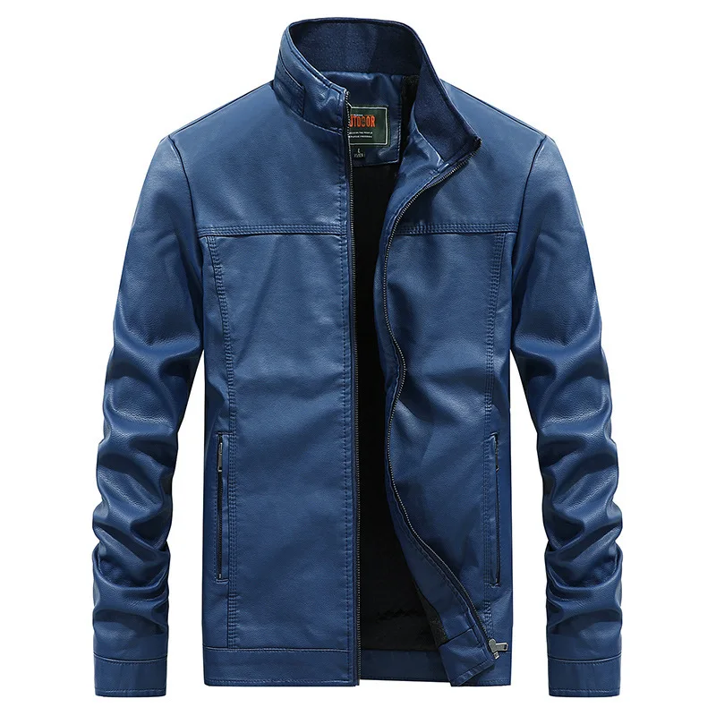 Для Мужчин's Кожаные куртки пальто из искусственной кожи; сезон осень Для мужчин кожаные байкерские поддельные куртка из ПУ-кожзаменителя куртка толстый, ПУ кожа, однотонный цвет, мотоцикл MOOWNUC - Цвет: Blue