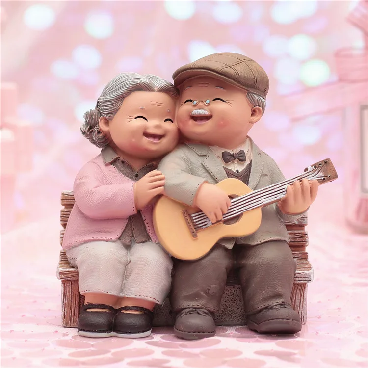 Kawaii Figures Chair Book Grandma Grandpa Old Couple DIY Mini Fairy Doll Couple Gift Figurines Miniature - Цвет: 7