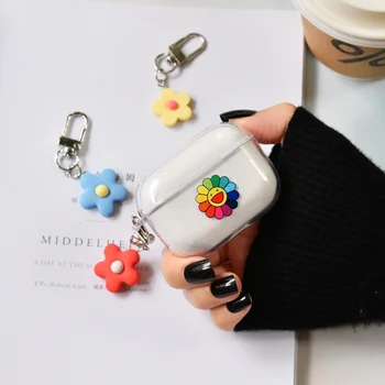 

sunflower Keychain Earphone case For AirPods Pro Case luxury Korean flora Transparent silicon keyring headphone Cover Air Pods 3