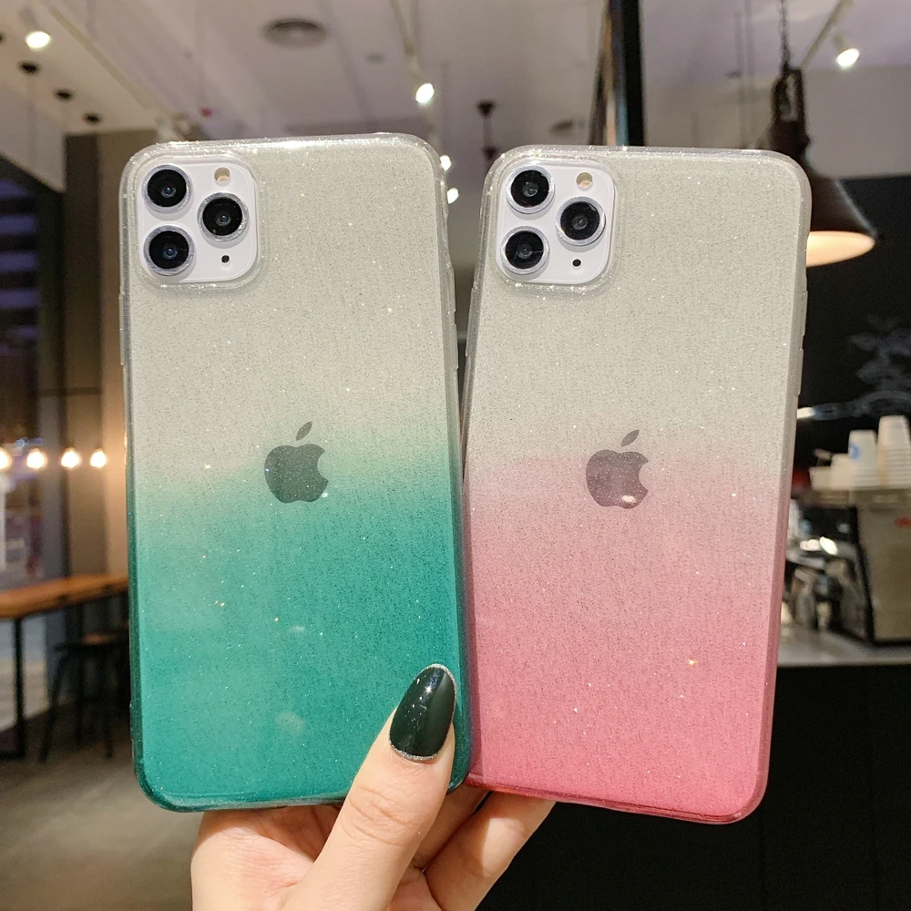 Цветной градиентный Прозрачный блестящий чехол для iPhone 11 Pro Max X XS XR 8 Plus 7 6 6S SE 2 2020 SE2