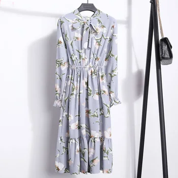

Coreano negro camisa Vestidos Oficina lunares Vintage Vestidos de otoño vestido de invierno para mujeres 2020 Midi vestido Flora