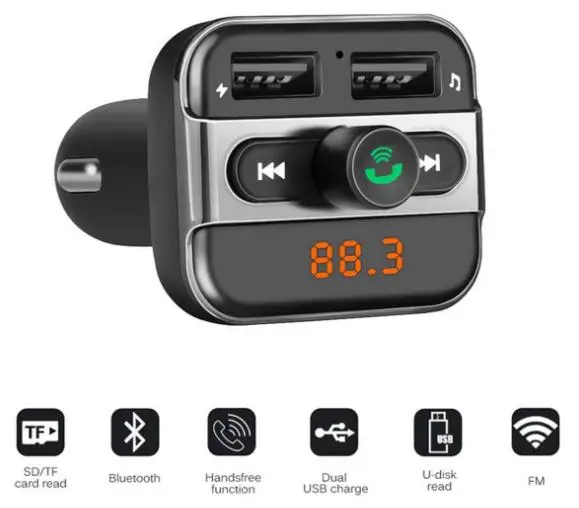 20 штук 12 V-24 V fm-передатчик Bluetooth автомобильные комплекты громкой связи MP3 ЖК-дисплей Дисплей играть TF карты зарядных порта USB для автомобиля Зарядное устройство bt20