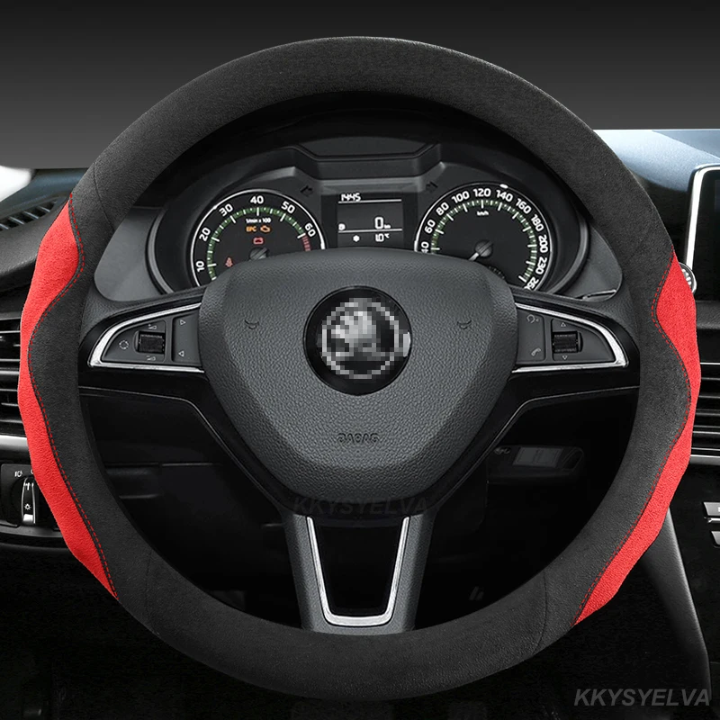 Suede Cow Leather Car Steering Wheel Cover For Skoda Octavia A5 A7 Rs
