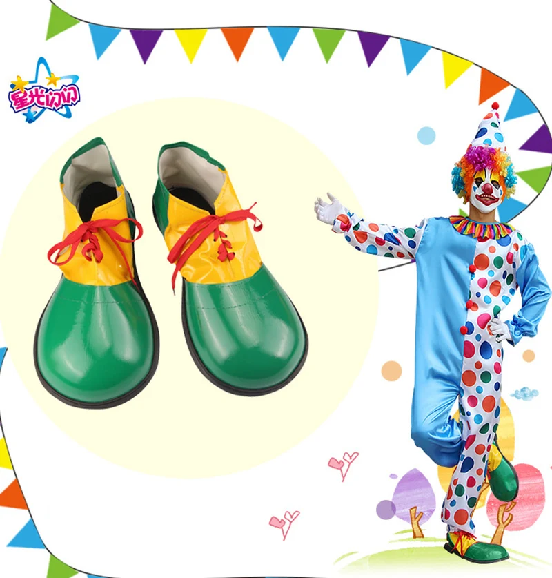 Halloween Funny Colorful PU Clown Shoes Adults Magic Cosplay Shoes Performance Costume Props Masquerade Party Dress Up Decorate