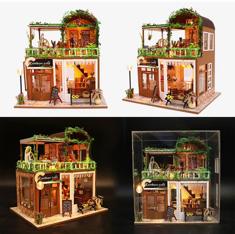 DIY кафе миниатюрные кукольные домики строительные наборы сборные игрушки деревянный кукольный домик ручной работы Пазлы мебель дом игрушка Рождественский подарок
