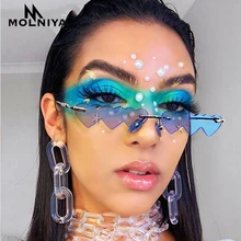 

New Women Rimless Sunglasses Siamese Small Heart Sun Glasses for Wome Vintage Cute 90s Gradient Shades Eyeglasses UV400