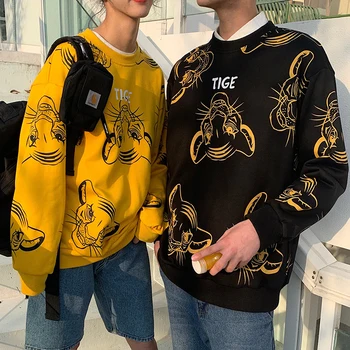 

2020 Spring And Autumn New Youth Popular Couple Print Sweatshirt Fashion Casual Loose Round Neck Pullover Yellow / Black S-2XL