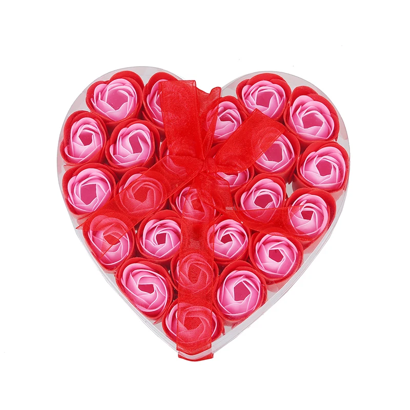 

24 Pcs Red Scented Bath Soap Rose Petal in Heart Box