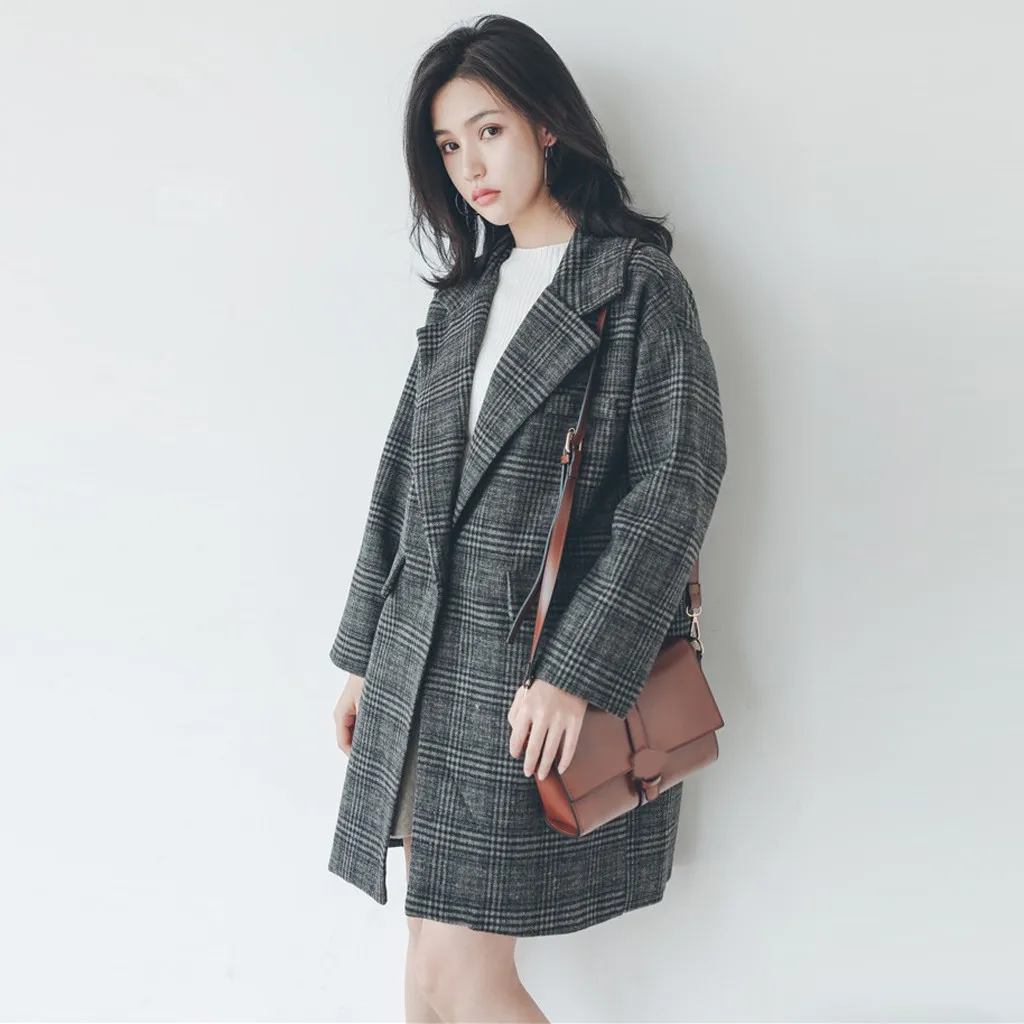 JAYCOSIN Vitality Женская винтажная шерстяная куртка в клетку, свободная длинная модная универсальная куртка, Корейская версия для сестры - Цвет: GY